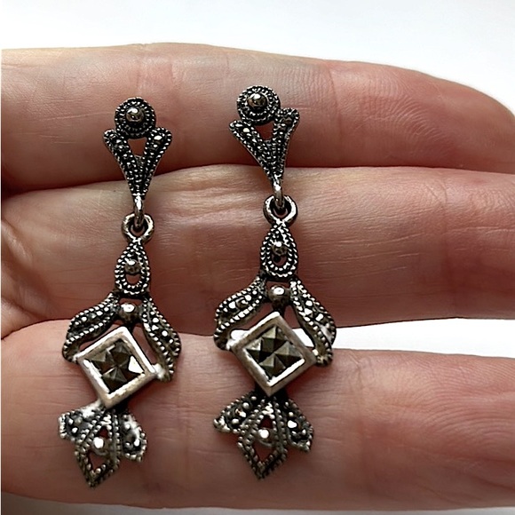 Jewelry - Vintage Victorian marcasite dangle stud earrings